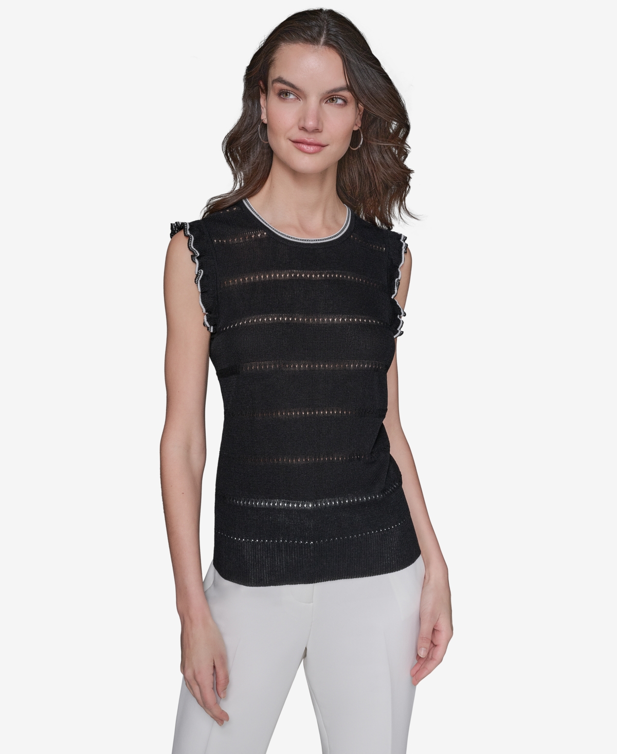 Shop Karl Lagerfeld Women's Pointelle Knit Sleeveless Top