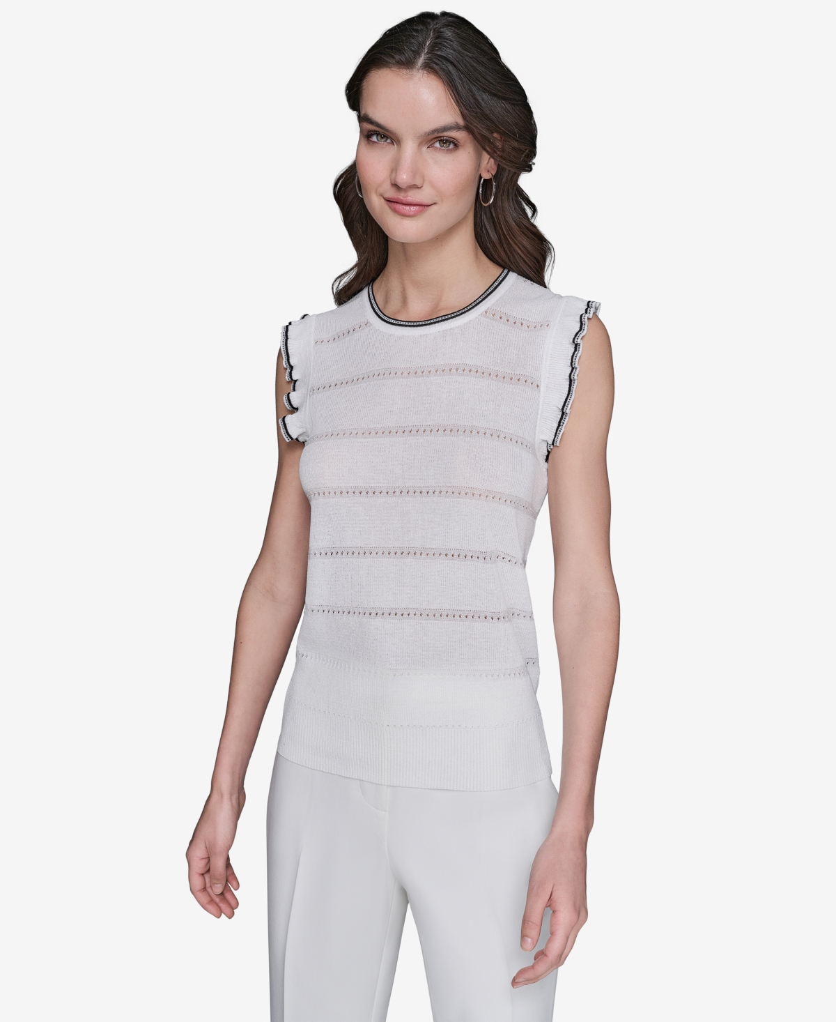 Shop Karl Lagerfeld Women's Pointelle Knit Sleeveless Top