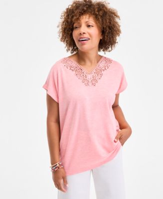 売れ筋商品|||スタイルアンドコー カットソー トップス レディース Women's Lace-Trim V-Neck Top, Exclusively at Macy's Bright White Style & Co Women's Lace-Trim V-Neck Top, Exclusively at
