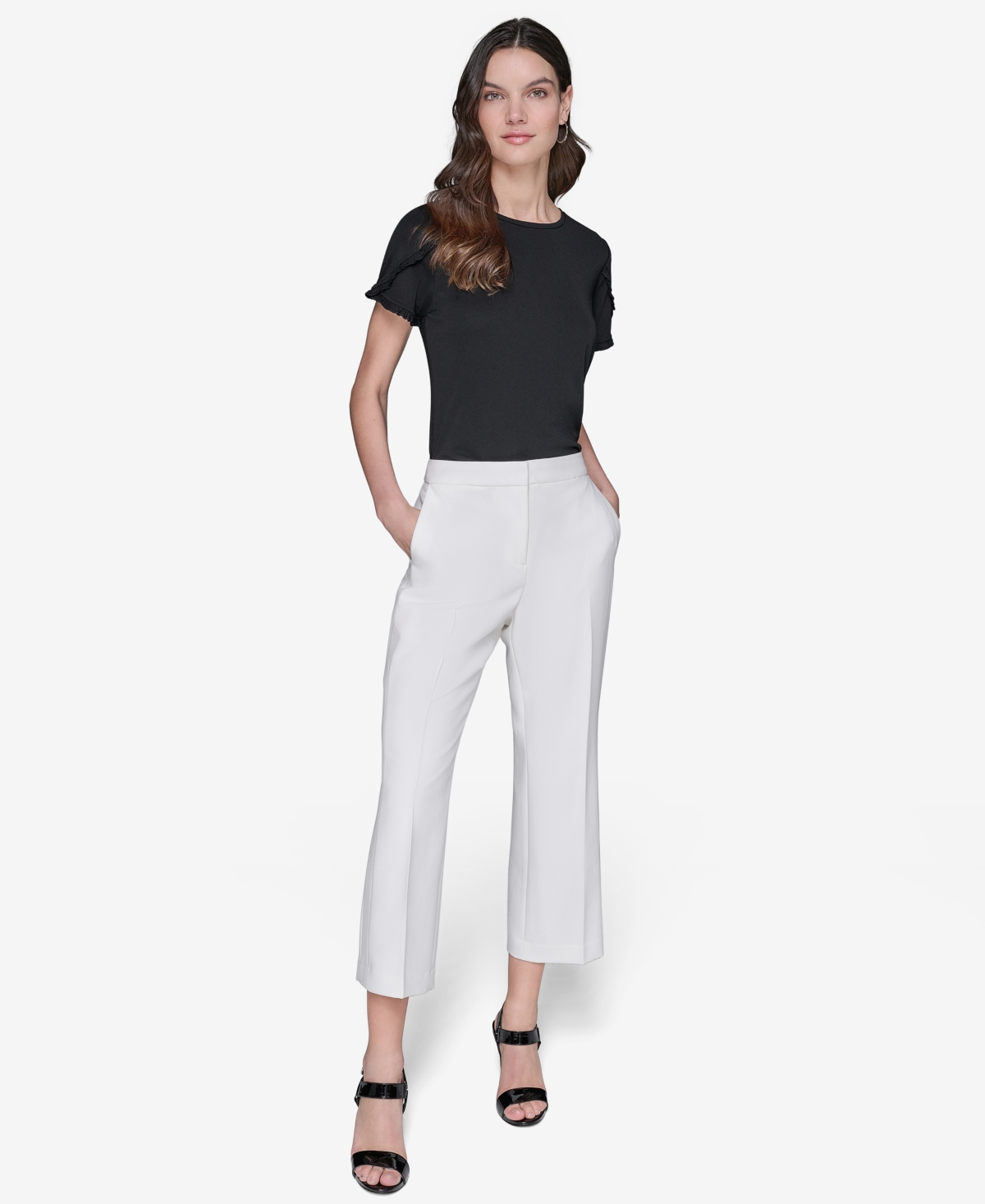 Karl Lagerfeld Women's Cropped Wide-leg Mid-rise Pants
