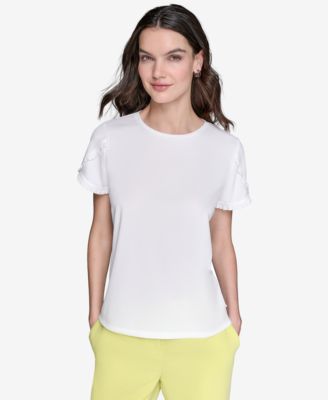 KARL LAGERFELD PARIS - Women's Crewneck Tulip-Sleeve Blouse