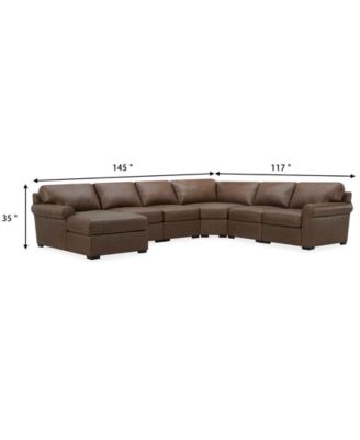 Radley Roll Arm 145" 6-Pc. Leather Wedge Corner Chaise Sectional, Exclusively at Macy's