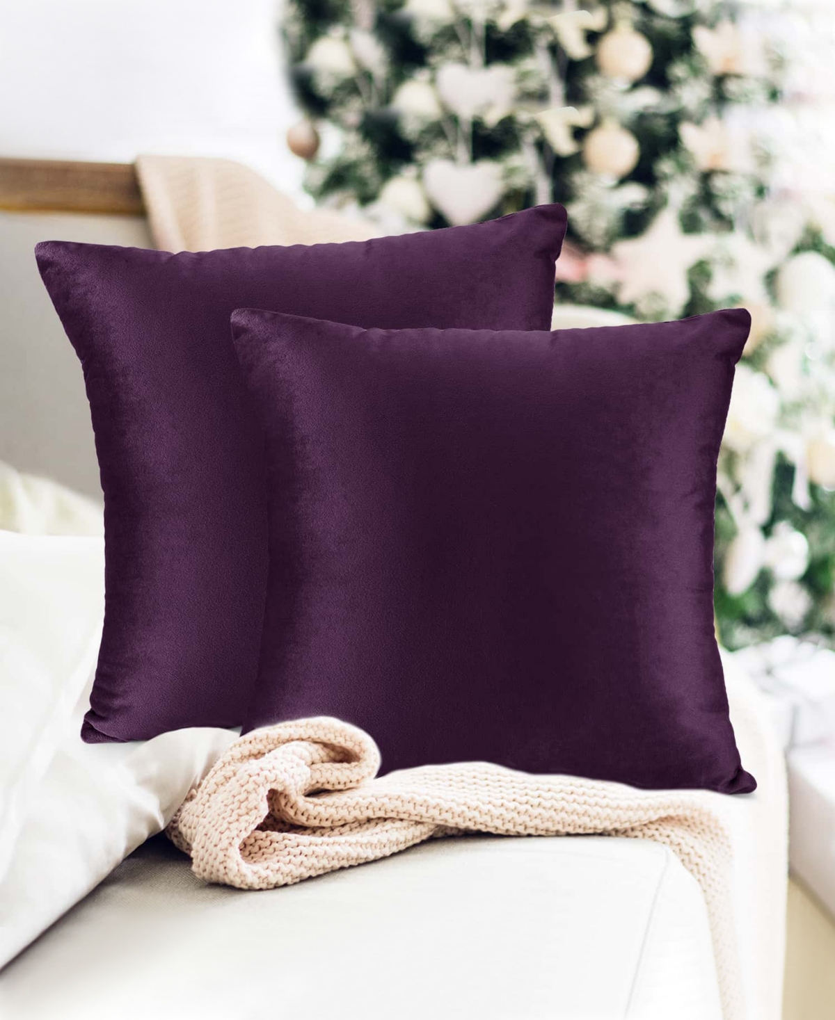 Nestl Elegant 2-pack Velvet Decorative Throw Pillows With Removeable Covers, 16" X 16" In Eggplant Purple