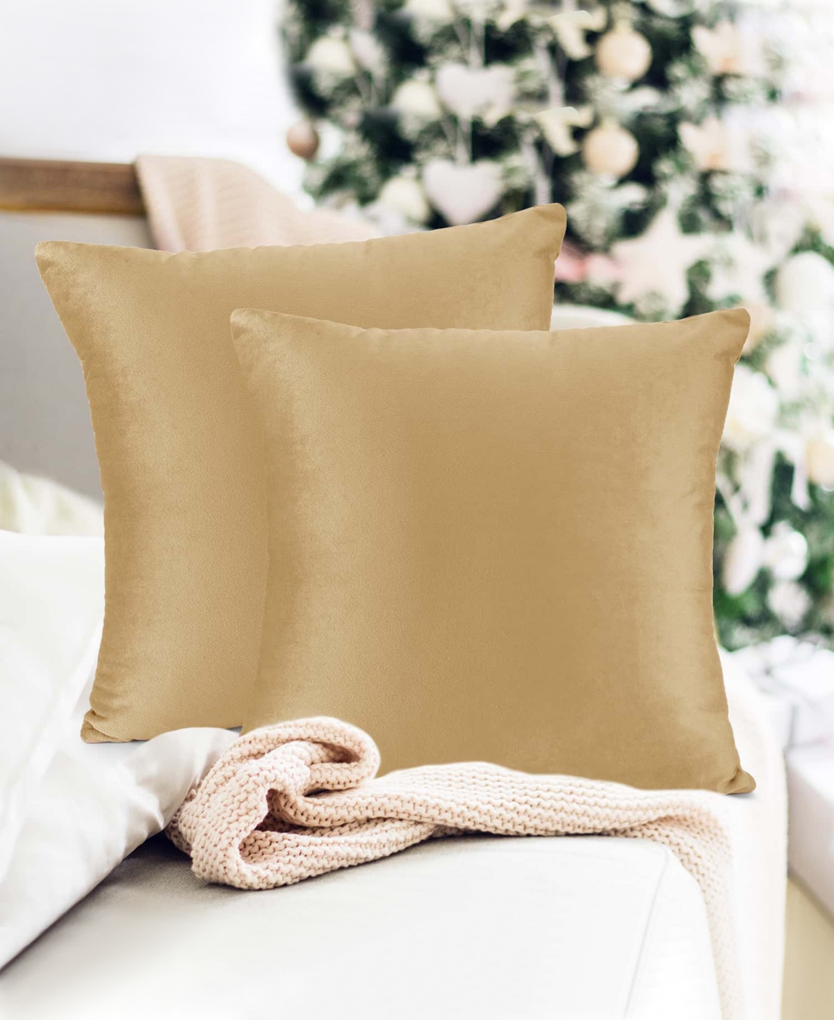 Nestl Elegant 2-pack Velvet Decorative Throw Pillows With Removeable Covers, 20" X 20" In Camel Gold