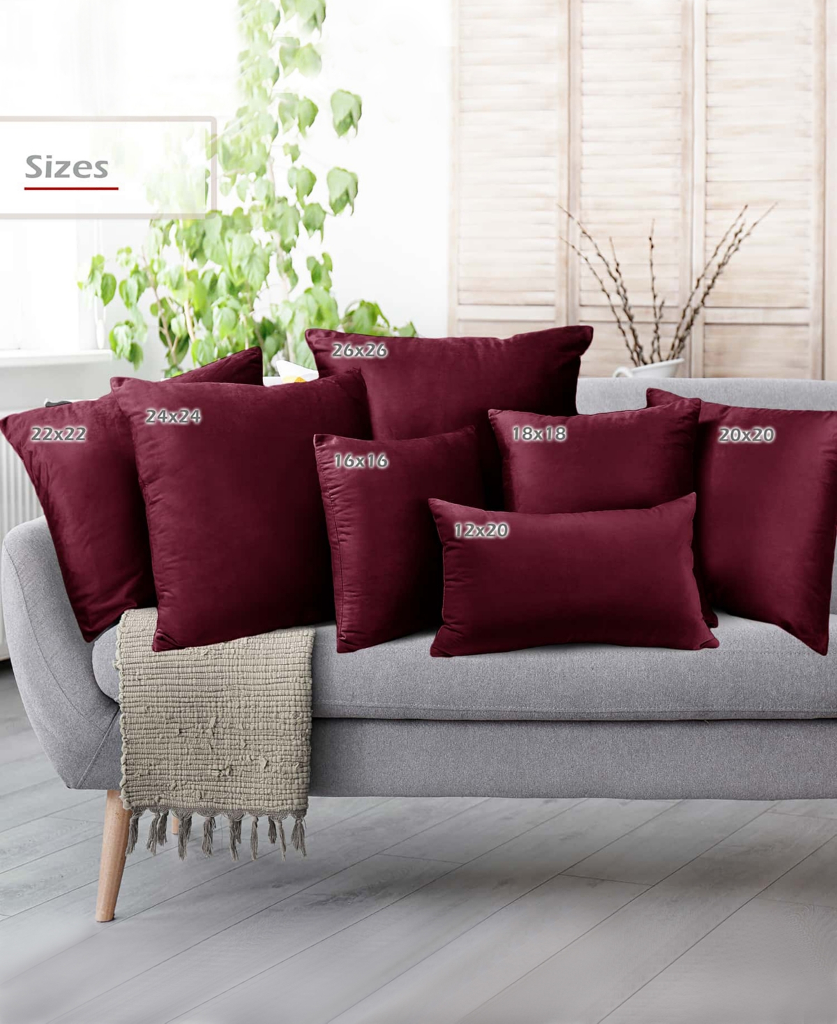 Nestl Elegant 2-pack Velvet Decorative Throw Pillows With Removeable Covers, 20" X 20" In Burgundy