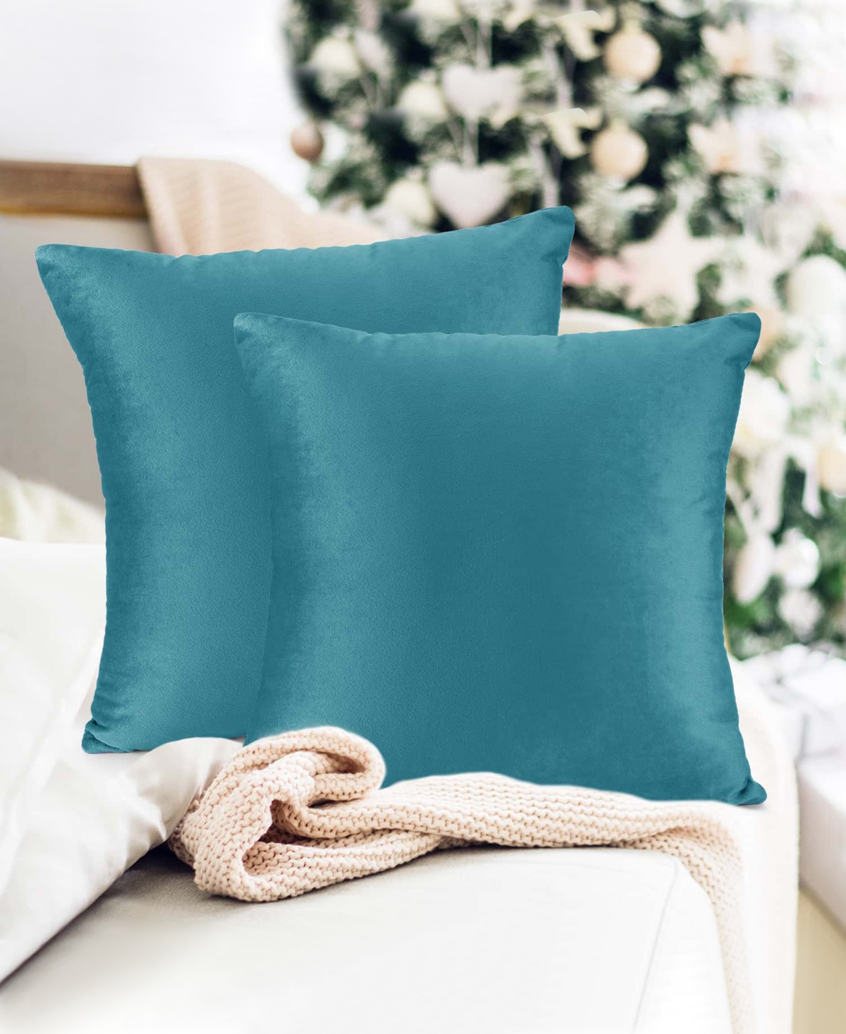 Nestl Elegant 2-pack Velvet Decorative Throw Pillows With Removeable Covers, 24" X 24" In Teal Blue