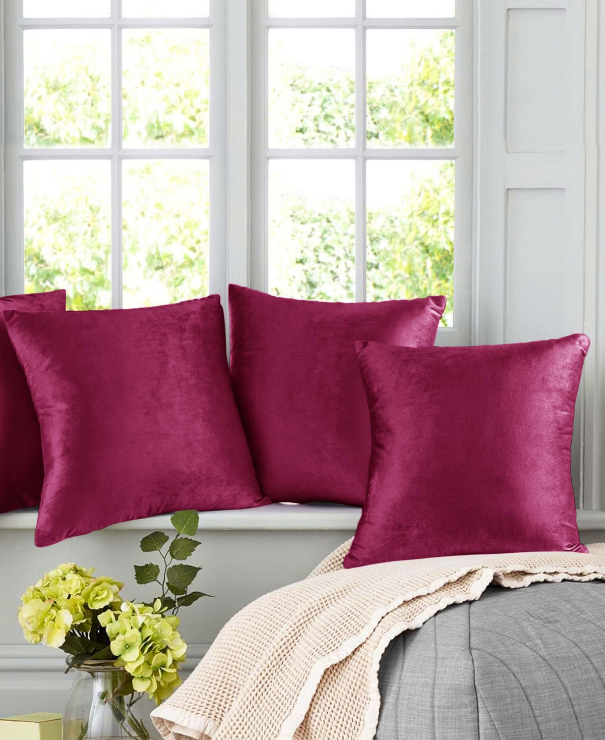 Nestl Elegant 2-pack Velvet Decorative Throw Pillows With Removeable Covers, 26" X 26" In Magenta