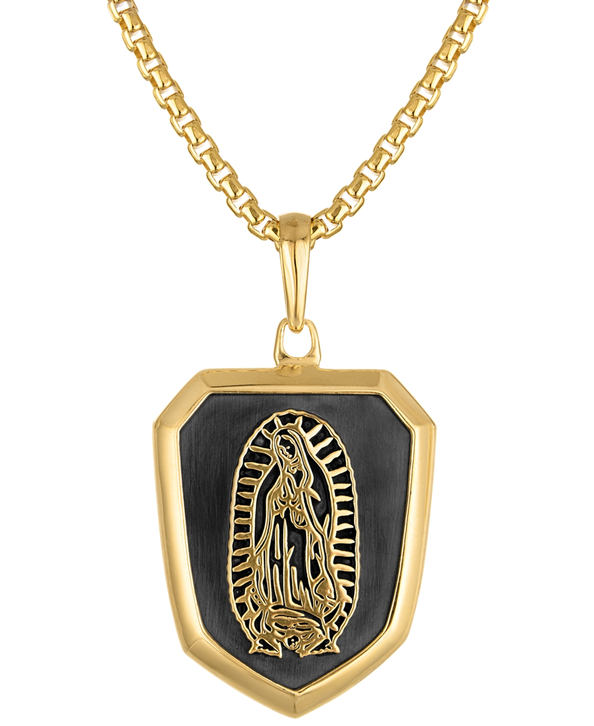 Men's Our Lady of Guadalupe Two-Tone Sterling Silver Pendant Necklace, 24" + 2" extender - Gold-tone