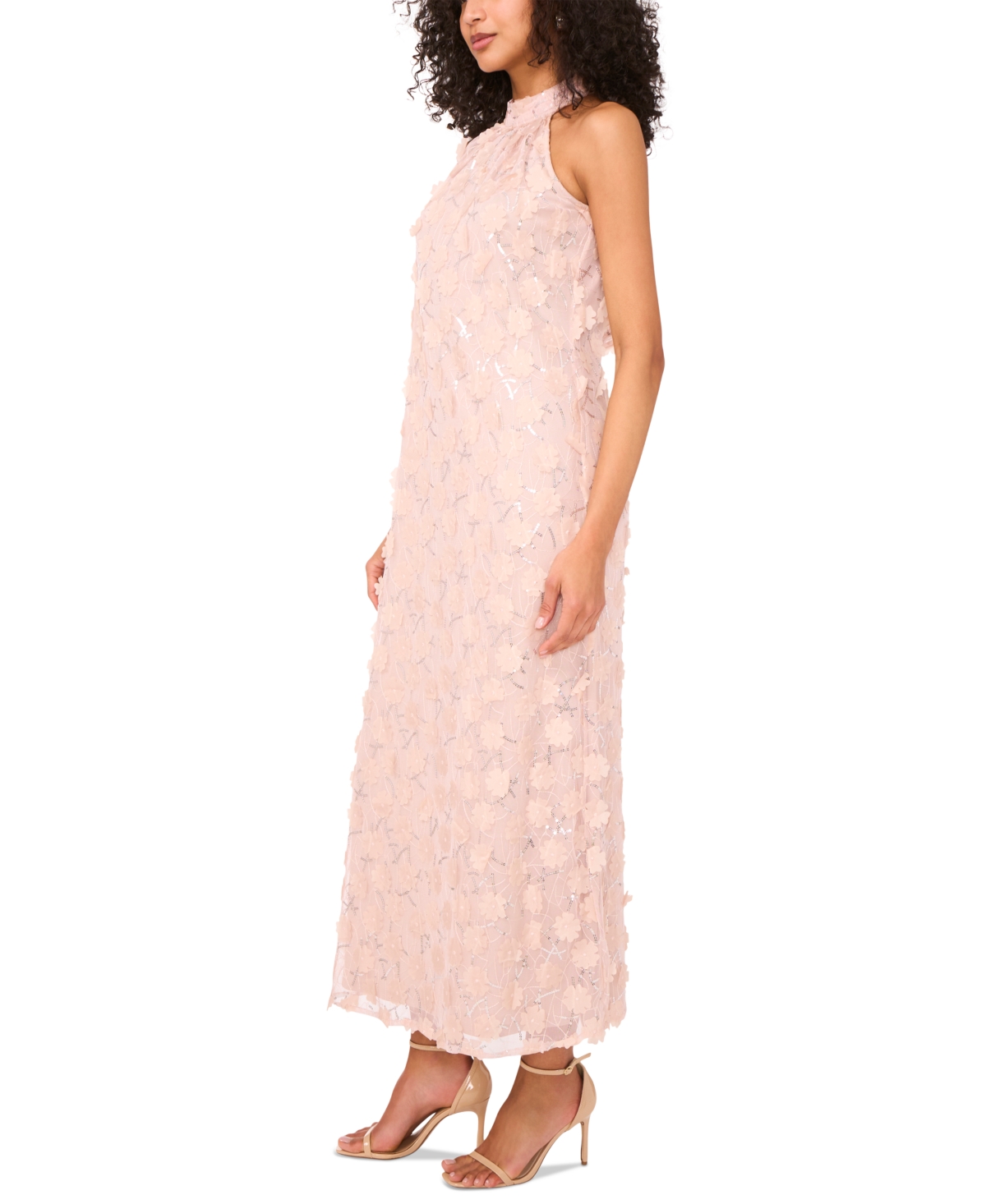 Msk Petite 3d Floral-applique Halter Dress