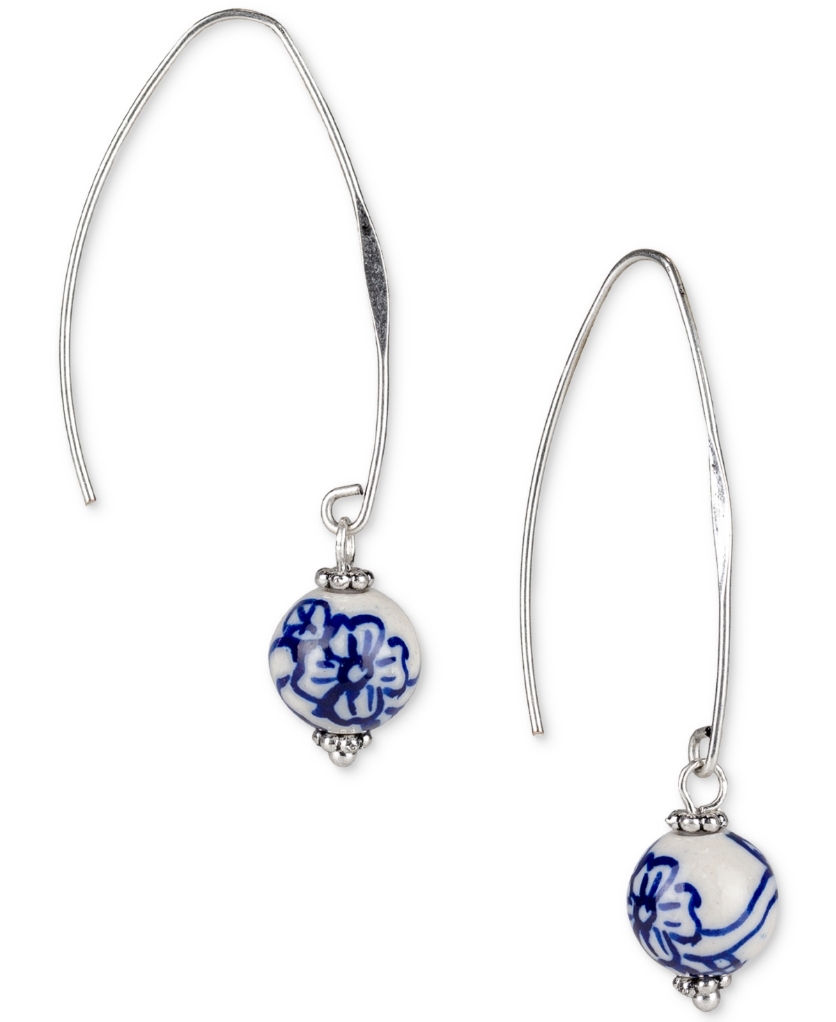 Silver-Tone Flower Bead Threader Earrings - Silver Ox