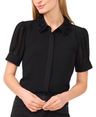 CeCe - Women's Embellished Puff-Sleeve Shirt