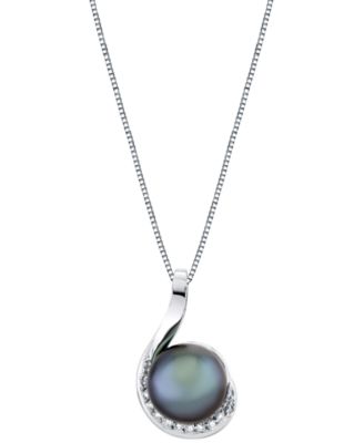 Macy's - Cultured Tahitian Pearl (10mm) & Diamond Accent Swirl 18" Pendant Necklace in 14k White Gold