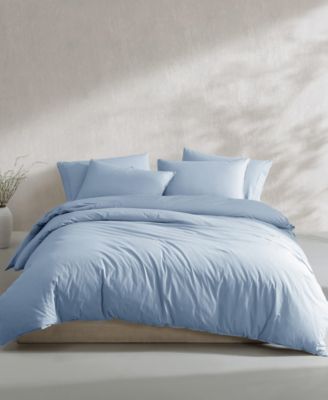 Washed Percale Cotton Solid 3 Piece Duvet Cover Set, Queen