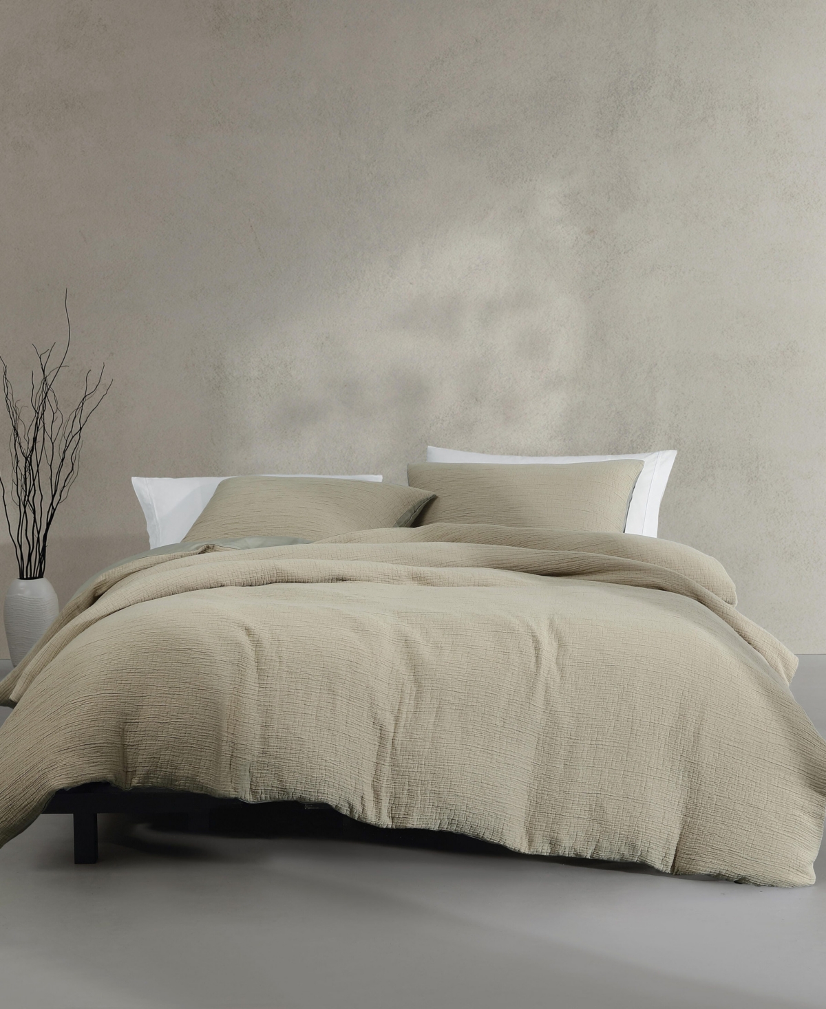 Calvin Klein Washed Percale Cotton Solid 3 Piece Duvet Cover Set, King In Absinthe Green