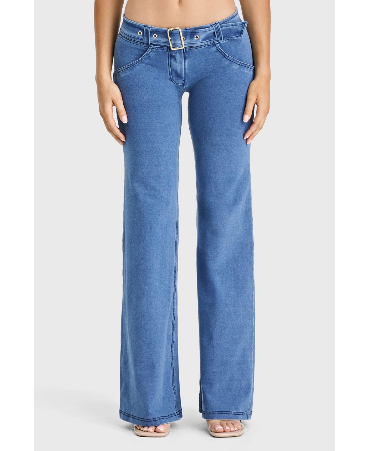 Women's Wr.up Denim Belted Low Rise Flare Jeans - Blue