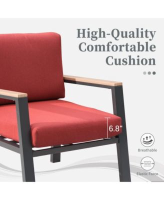 4 Pieces Aluminum Outdoor Patio Furniture Set, Modern Outdoor Sectional with Coffee Table, Outdoor Patio Sectional Sofa Set, Red