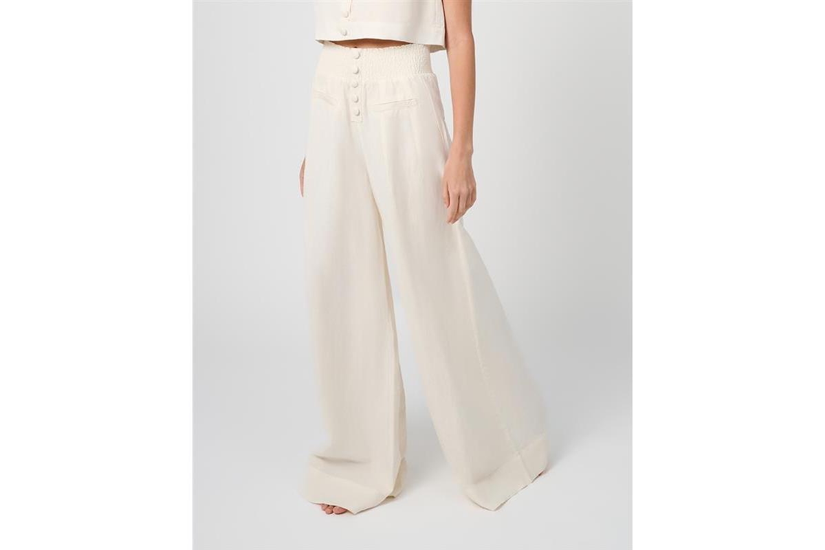 Women's Button Front Palazzo Pant - Off-white