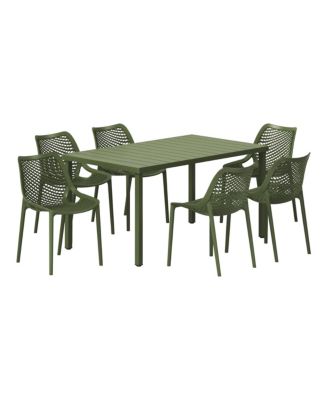 7-Piece Outdoor Metal Patio Dining Table Set With Stackable Patio Chairs