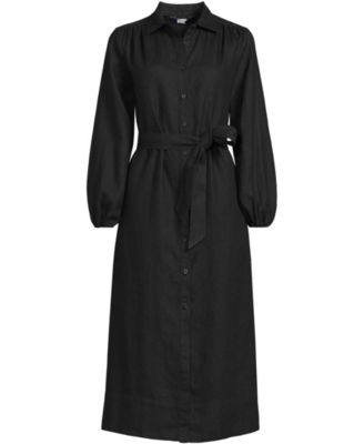 Women's Linen Long Sleeve Midi Shirt Dress