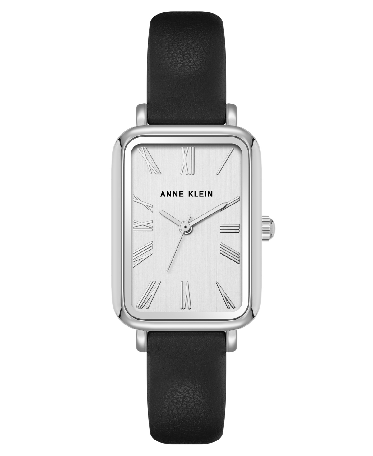 Shop Anne Klein Women's Quartz Rectangular Black Polyurethane Leather And Silver-tone Metal Alloy Watch, 23mm In Black,silver-tone,gold-tone