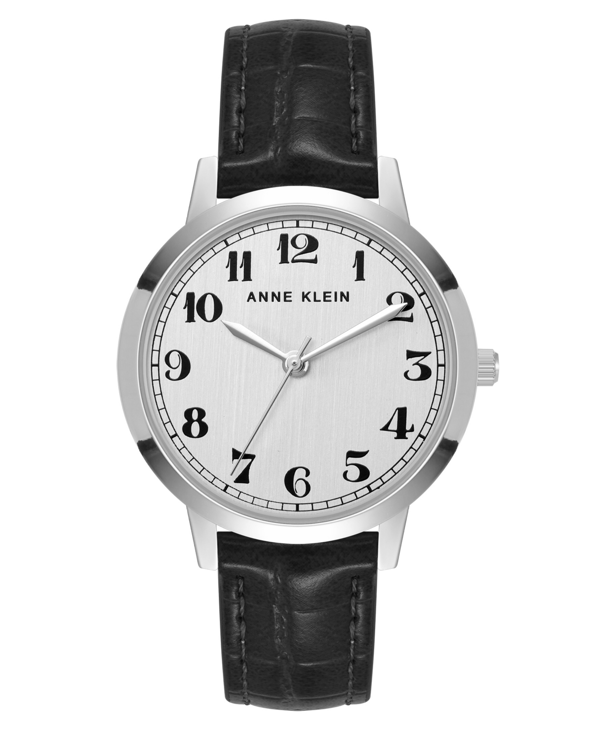 Shop Anne Klein Women's Quartz Casual Black Polyurethane Leather And Silver-tone Metal Alloy Boyfriend Watch, 34mm In Black,silver-tone,gold-tone