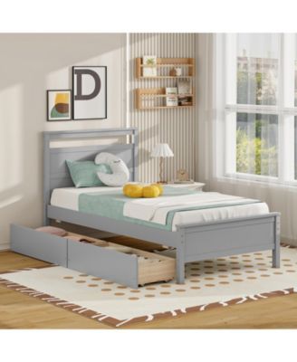 Twin Size Wooden Bed Frame with 2 Drawers for Teens and Adults