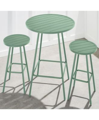 3-Piece Steel Patio Bar Height Round Bistro Set w/ Backless Stools, Slatted Design