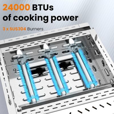 Portable 26 Inch Tabletop Griddle with Grill Grate, Stainless Steel Propane Gas Grill with 3 Burners,24000 BTU