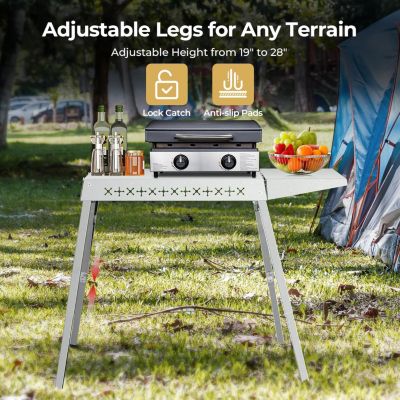 100% Food Grade 304 Stainless Steel BBQ Grill Table fits Tabletop Griddle, Indoor Grill Table with 4 Adjustable Legs, Portable Grill Stand for RV/Camping/Tailgating
