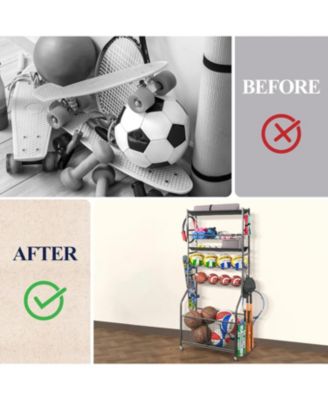 Weight Capacity Sports Storage Garage Organizer for Balls Yoga Mats Multifunction Equipment Rack