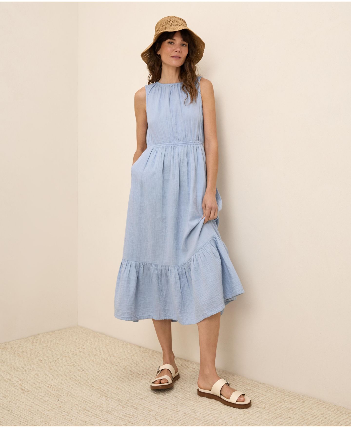 Женское платье Pact Organic Cotton Coastal Double Gauze Tiered Midi, цвет: Синий — фото 1