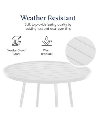 3-Piece Steel Patio Bar Height Round Bistro Set w/ Backless Stools, Slatted Design