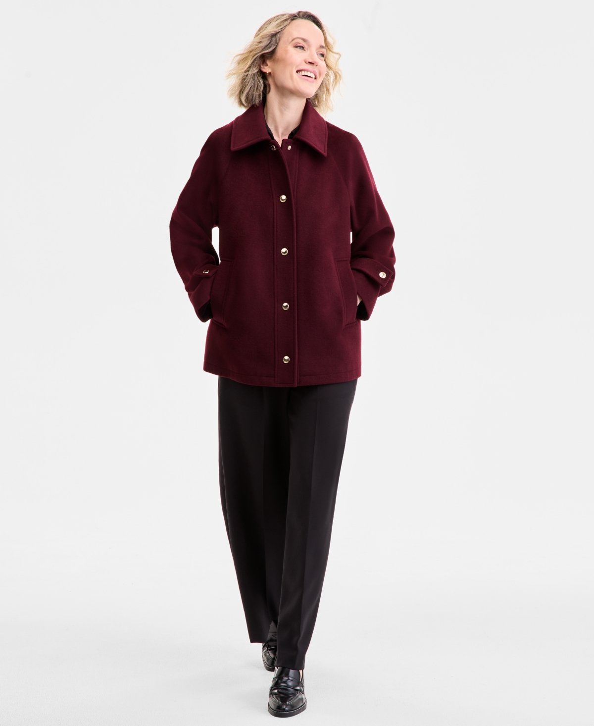 Michael Kors Michael  Women's Collared Button-front Coat, Exclusively At Macy's In Burgundy