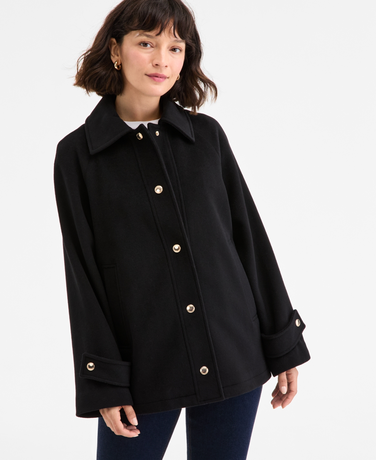 Michael Kors Michael  Women's Collared Button-front Coat, Exclusively At Macy's In Black