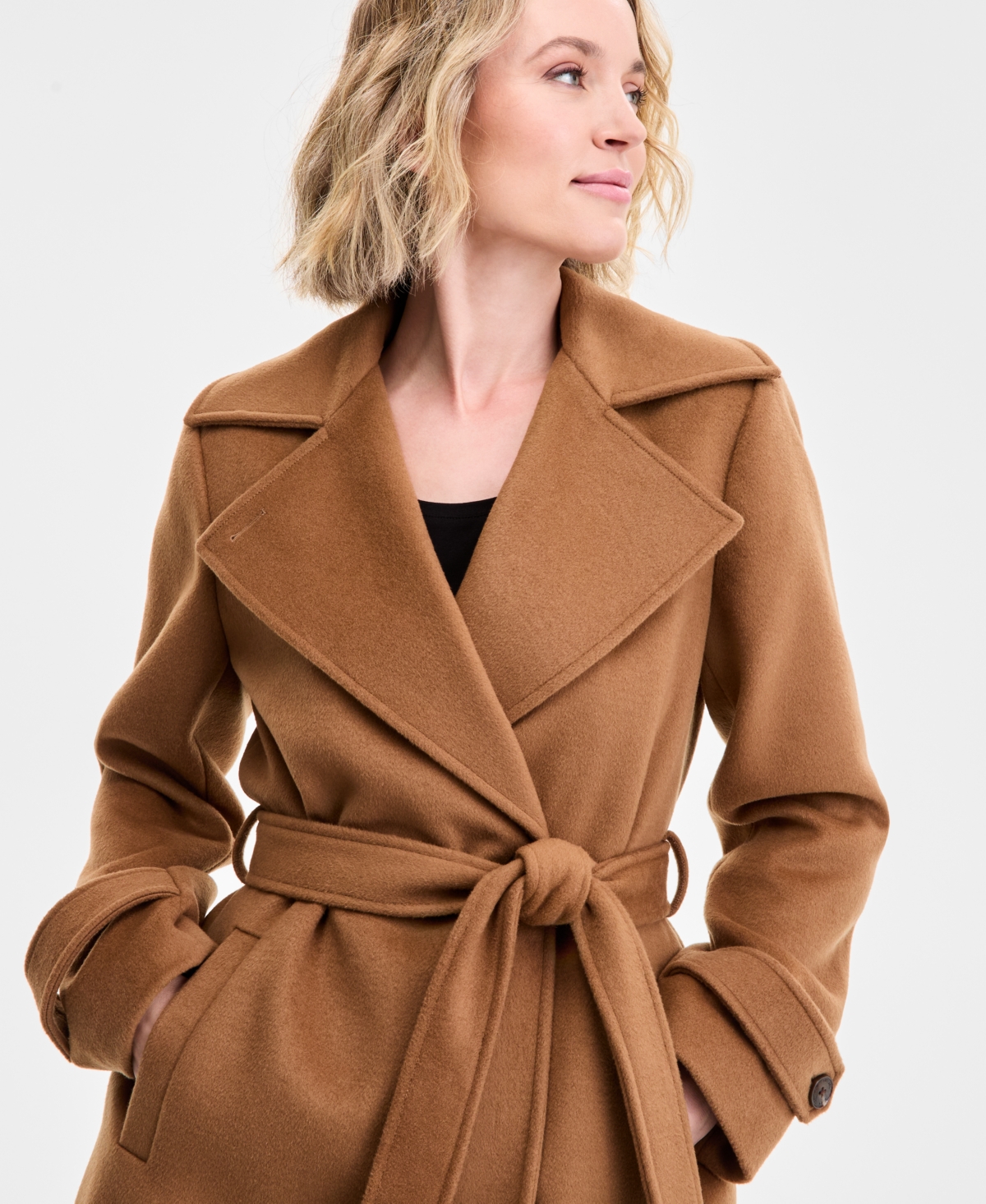 Michael Kors Michael  Women's Double-breasted Belted Wrap Coat, Exclusively At Macy's In Brown
