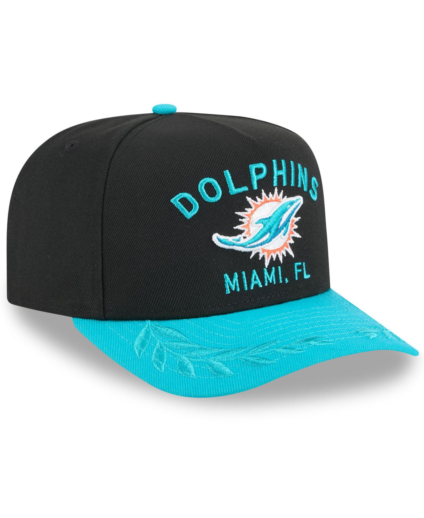 Мужская кепка New Era Black/Aqua Miami Dolphins 2025 NFL Draft A-Frame 9FIFTY Snapback Hat — фото 4
