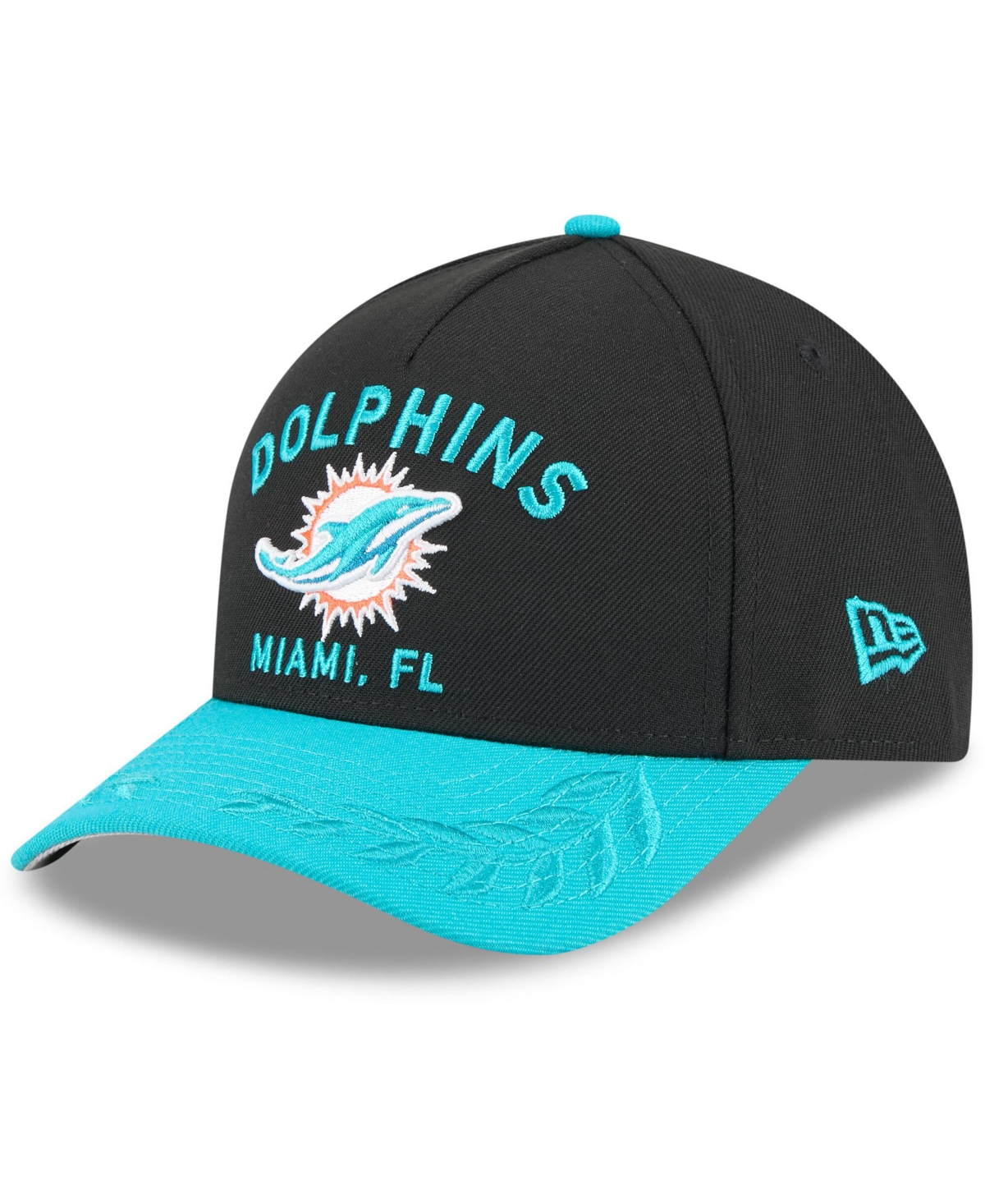 NEW ERA MEN'S BLACK/AQUA MIAMI DOLPHINS 2025 NFL DRAFT 9FORTY A-FRAME M-CROWN ADJUSTABLE HAT 