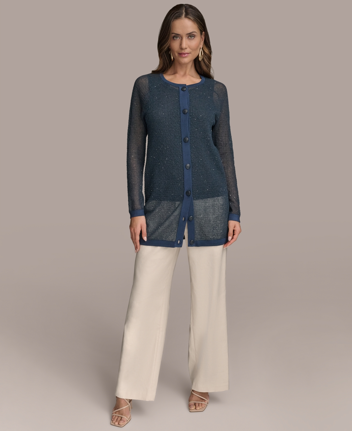Shop Donna Karan Women's Sequin Embellished Long Cardigan
