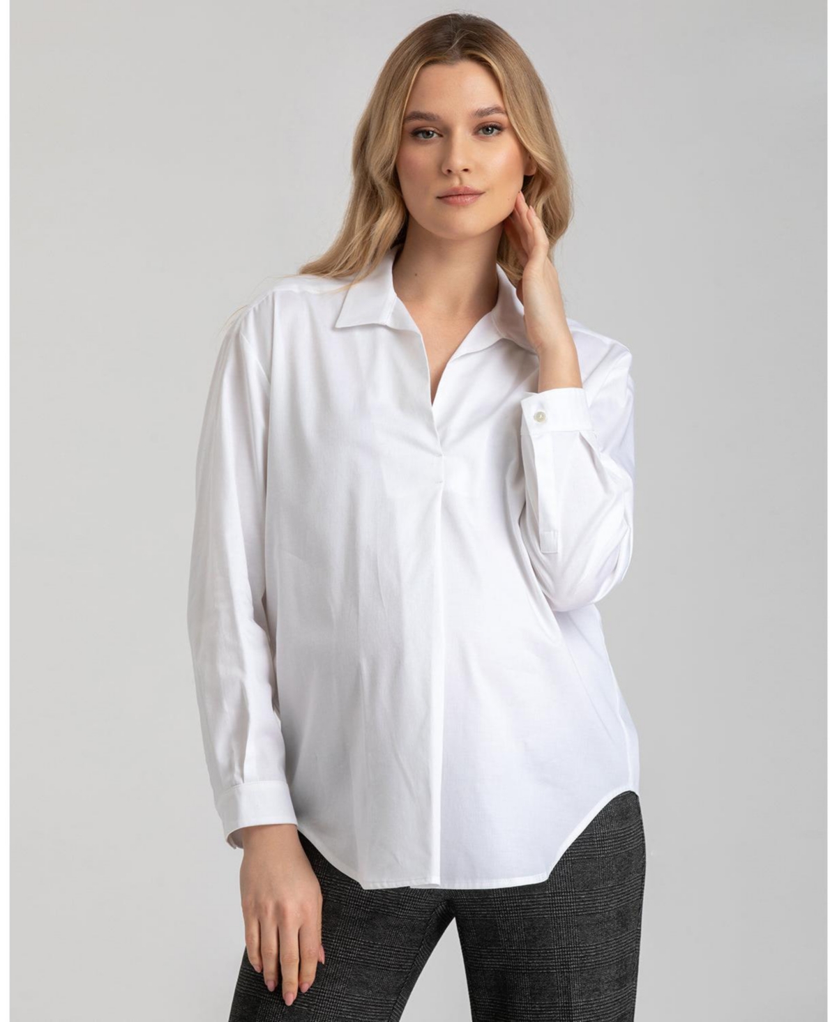 Maternity 3/4 Sleeve Anna Blouse with V-Neck - White