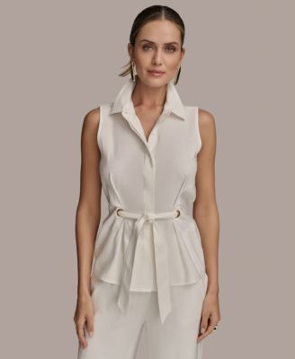 Donna Karan New York - Women's Sleeveless Tie-Front Collared Shirt