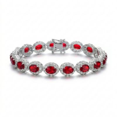 Sterling Silver Oval Colored Cubic Zirconia Stylish Tennis Bracelet