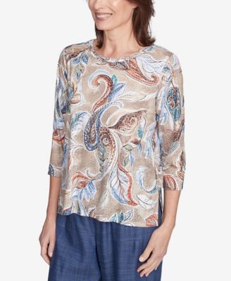 Women's Summer Solstice Twisted Crew Neck Paisley Top