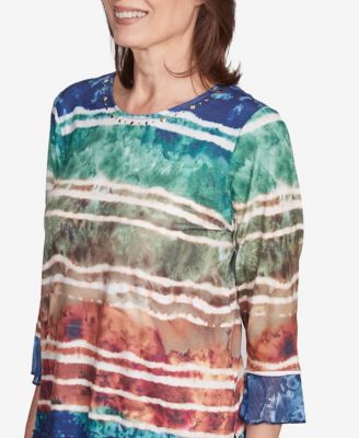 Women's Summer Solstice Tie Dye Striped Biadere Crew Neck Top