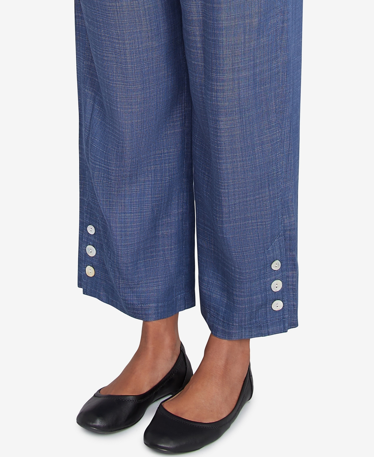 Alfred Dunner Women's Summer Solstice Relaxed Button Detail Ankle Pants In Blue