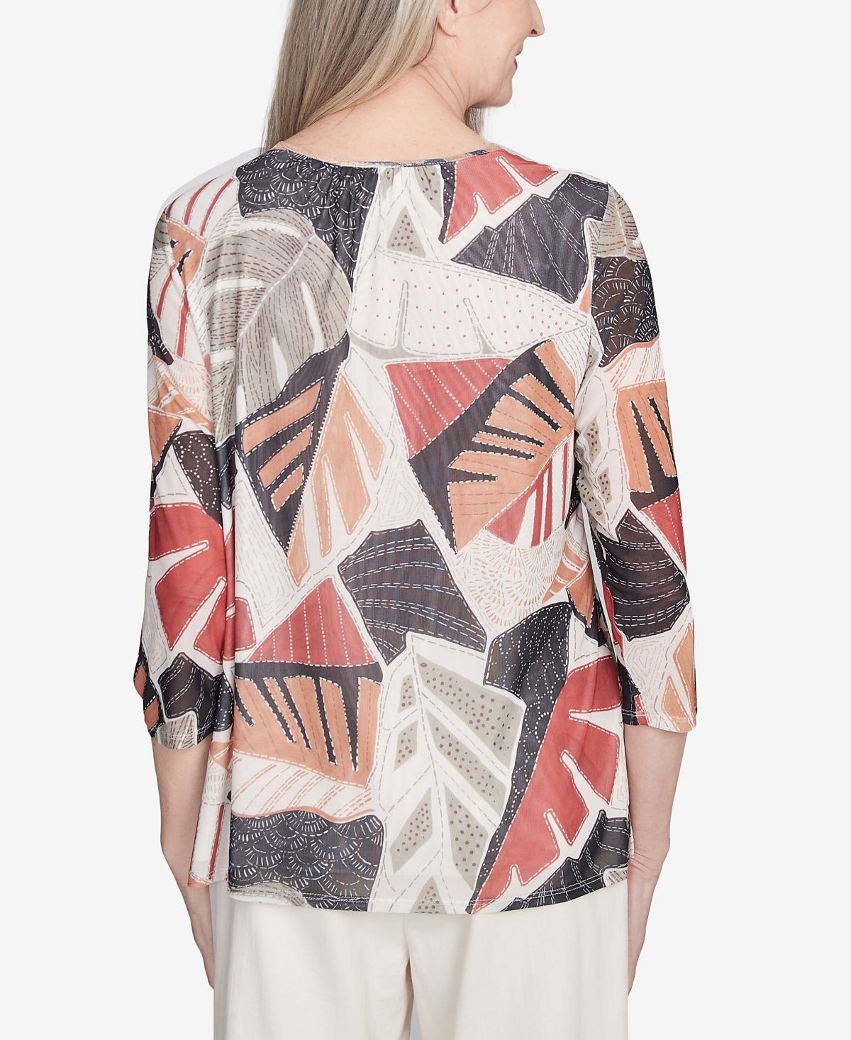 Alfred Dunner Petite Natural Instinct Tropical Mesh Top With Necklace In Multi