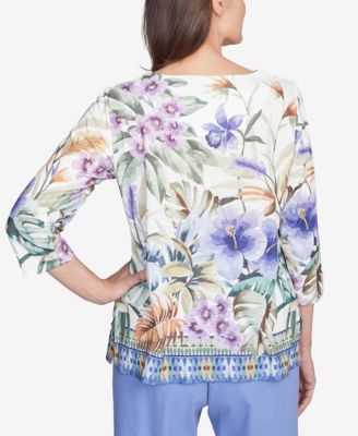 Women's Santa Fe Tropical Floral Border Crew Neck Top