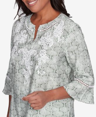 Women's Santa Fe Embroidered Geometric Flare Sleeve Top