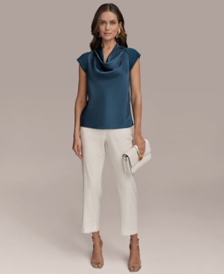 Women's Cap Sleeve Satin Cowlneck Top