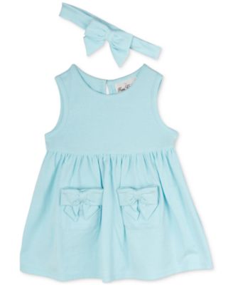 Rare Editions - Baby Girls Tank Dress with Pockets & Headband, 2 Piece Set