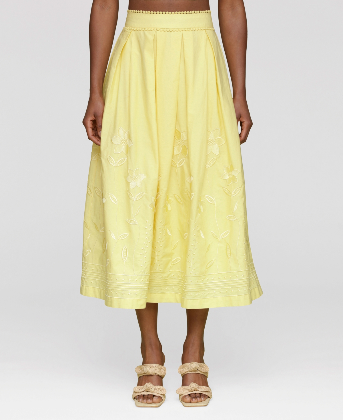 Shop Avec Les Filles Women's Cotton Embroidered Midi Skirt